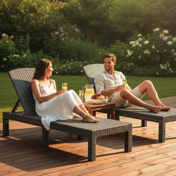 Lettino pieghevole per piscina e terrazza PREMIUM - grigio
