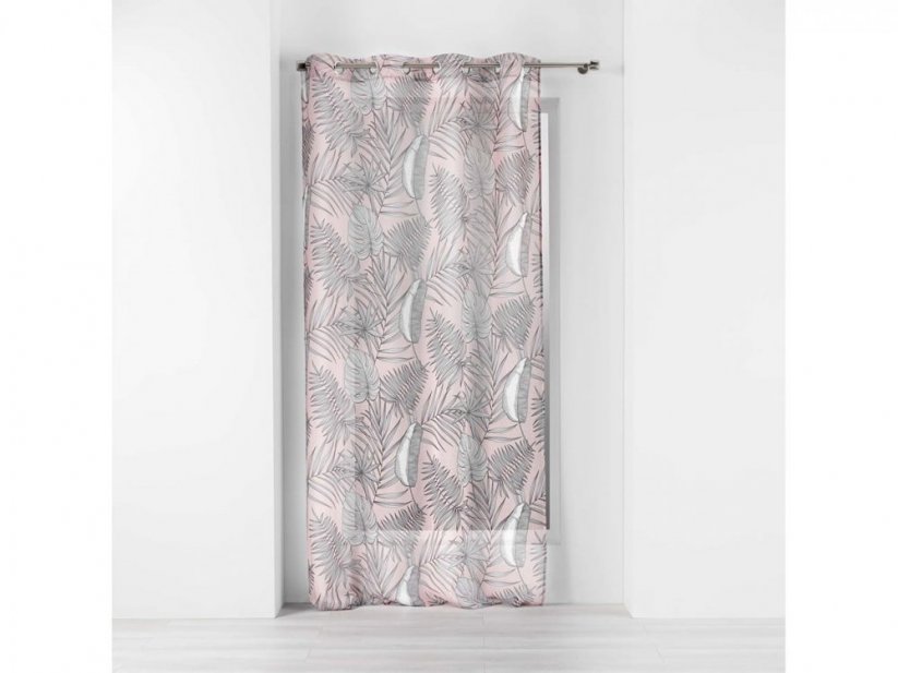Nježna ružičasta zavjesa s uzorkom egzotičnih listova 140 x 240 cm