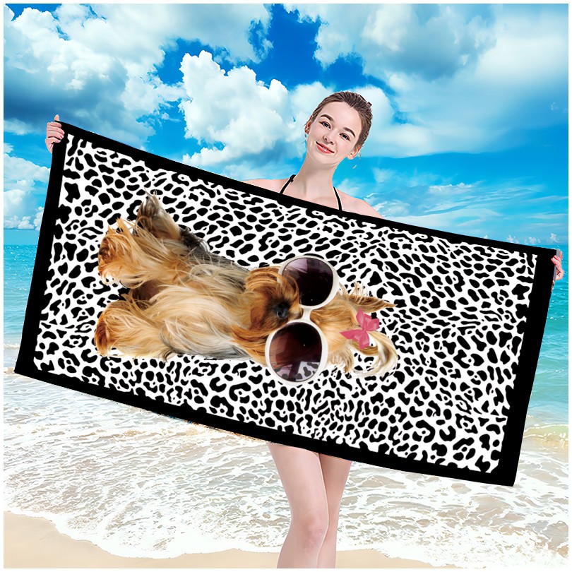 Strandtörölköző kutyával szemüvegmintával, 100 x 180 cm