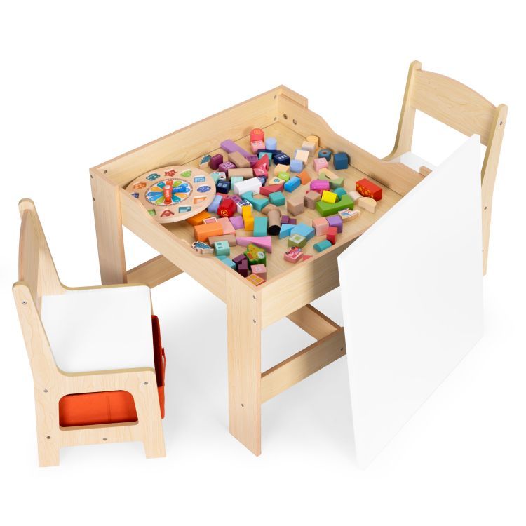 Pratico tavolo per bambini 2in1 con due sedie e spazio di archiviazione