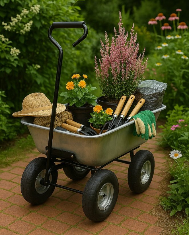 Cărucior de grădină 3 în 1 cu basculantă, capacitate de încărcare până la 250 kg, oțel galvanizat