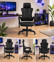 Ergonomické kancelárske kreslo s opierkou hlavy a sieťovaným operadlom čierne