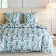 Weiße Bettwäsche aus synthetischer Baumwolle mit Boho-Muster in türkis-blauen Tönen