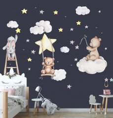 Stenska nalepka za otroško sobo z živalmi na nočnem nebu