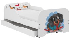 Пълно детско легло 140 x 70 cm с матрак и решетка - SKATE DOG