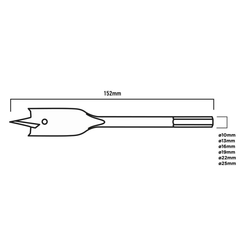 Комплект плоски свредла за дърво - 6 броя (Ø10-25 mm)