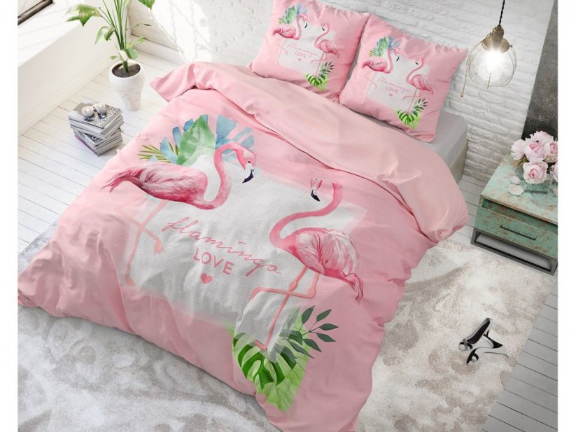 Ružové posteľné obliečky s plameniakmi FLAMINGO LOVE
