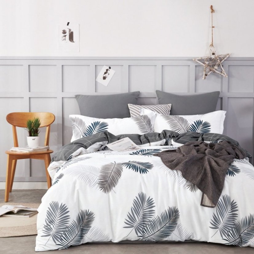 Bavlnené biele obojstranné posteľné obliečky motív listov