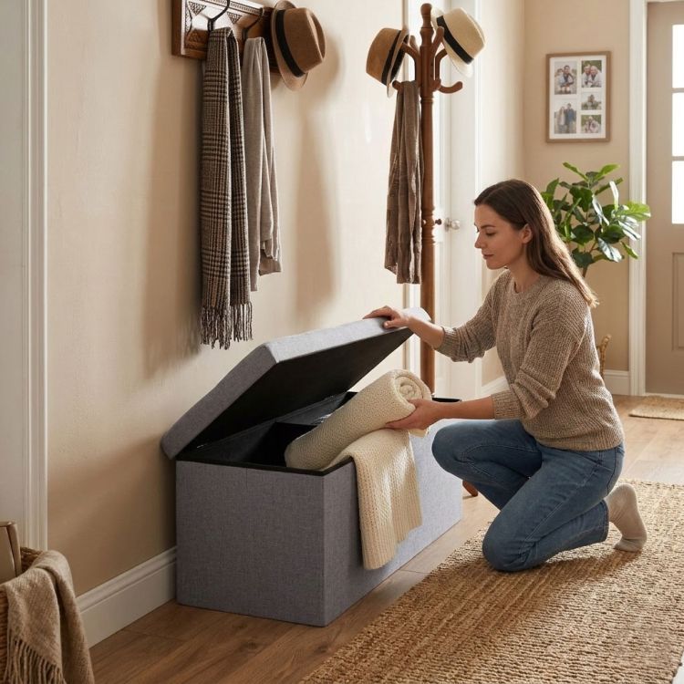 Taburetka s úložným priestorom – skladacia pufa 111 x 38 cm