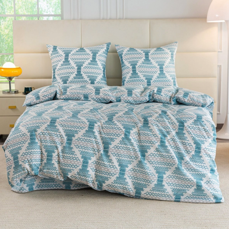 Biele syntetické bavlnené obliečky s boho vzorom v tyrkysovo-modrých tónoch