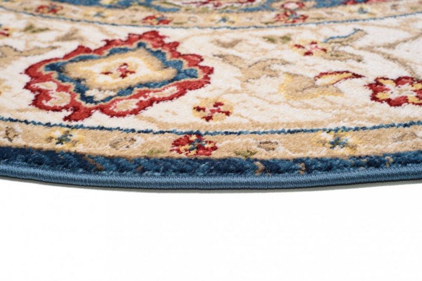 Okrúhly vintage koberec modro béžovej farby