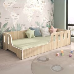 Pat pentru copii Montessori 140 x 70 cm în stejar decor sonoma