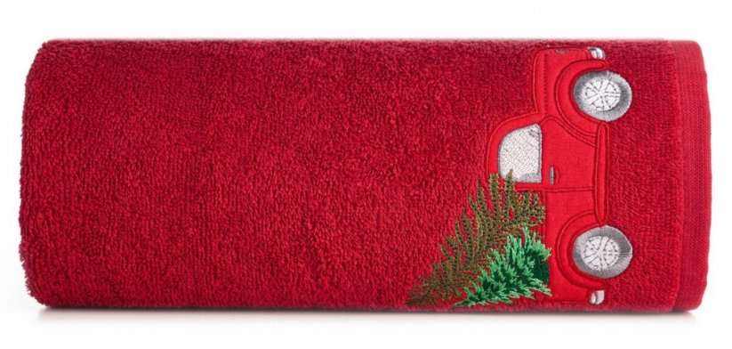 Bavlnený vianočný uterák červený s autom - Rozmer: Šírka: 70 cm | Dĺžka: 140 cm
