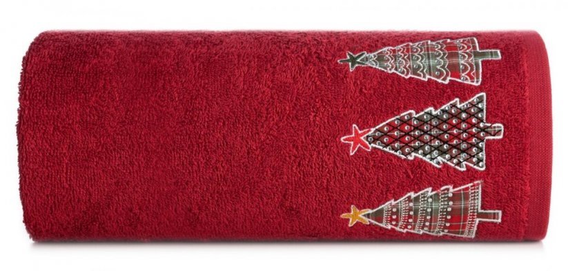 Bavlněný vánoční ručník červený se stromečky - Rozměr: Šířka: 70 cm | Délka: 140 cm