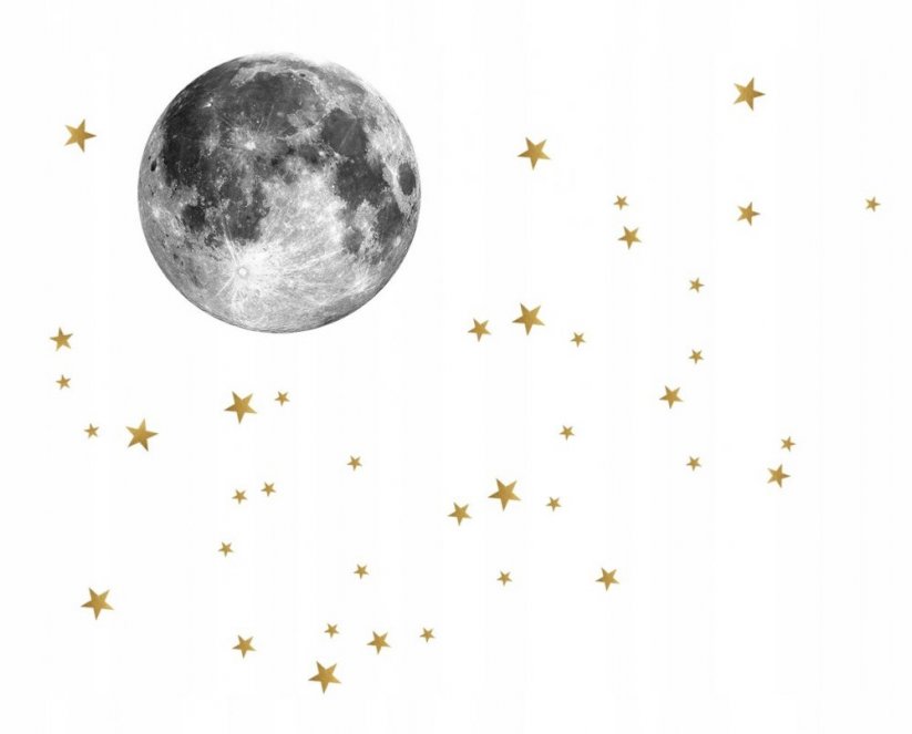 Autocolant de perete original - luna și stelele aurii 45 cm