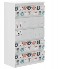 Cassettiera per bambini di qualità con animali della foresta 121x40x70 cm