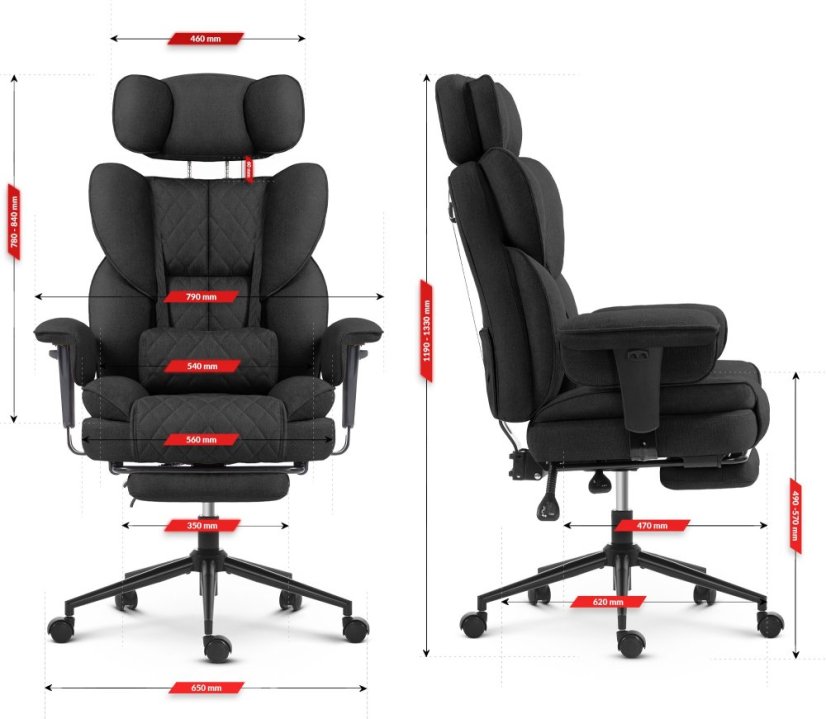 Ergonomski pisarniški stol HC-1037 z oporo za noge – črna tkanina