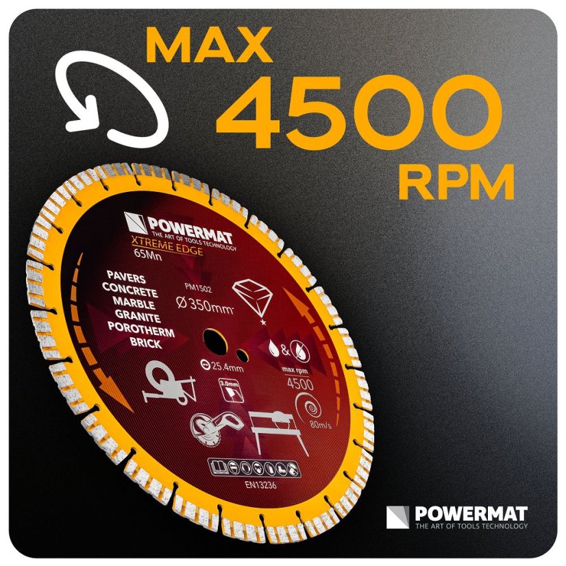 Diamantový kotúč 350 mm na betón, žulu a dlažbu - otvor 25,4 mm