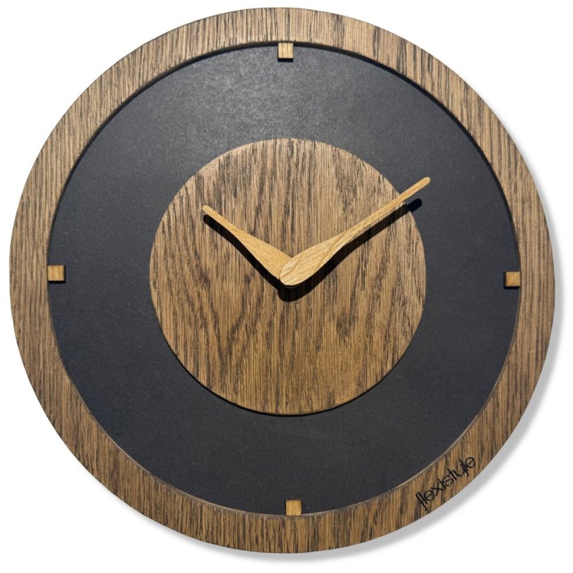 Lesena stenska ura iz temnega hrastovega lesa Oak Flow - 30 cm