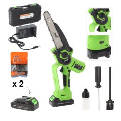 Motosega a batteria con 2 batterie e caricabatterie