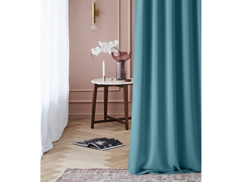 Štýlový tyrkysový zatemňujúci záves na riasiacu pásku 140 x 280 cm 