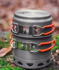 Sada kempingových hrnců a pánví 2 v 1, eloxovaný hliník, 900 + 500 ml