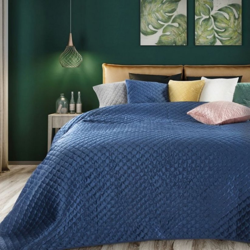 Cuvertură de pat elegantă matlasată, culoarea albastră