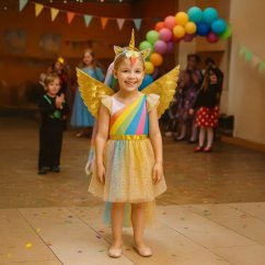 Costum unicorn pentru copii - rochie, bentiță și aripi