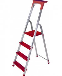 Aluminium-Leiter mit 4 Stufen und 150 kg Belastbarkeit, rot