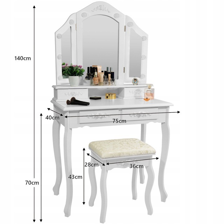 Moderný toaletný stolík s LED osvetlením v bielej farbe