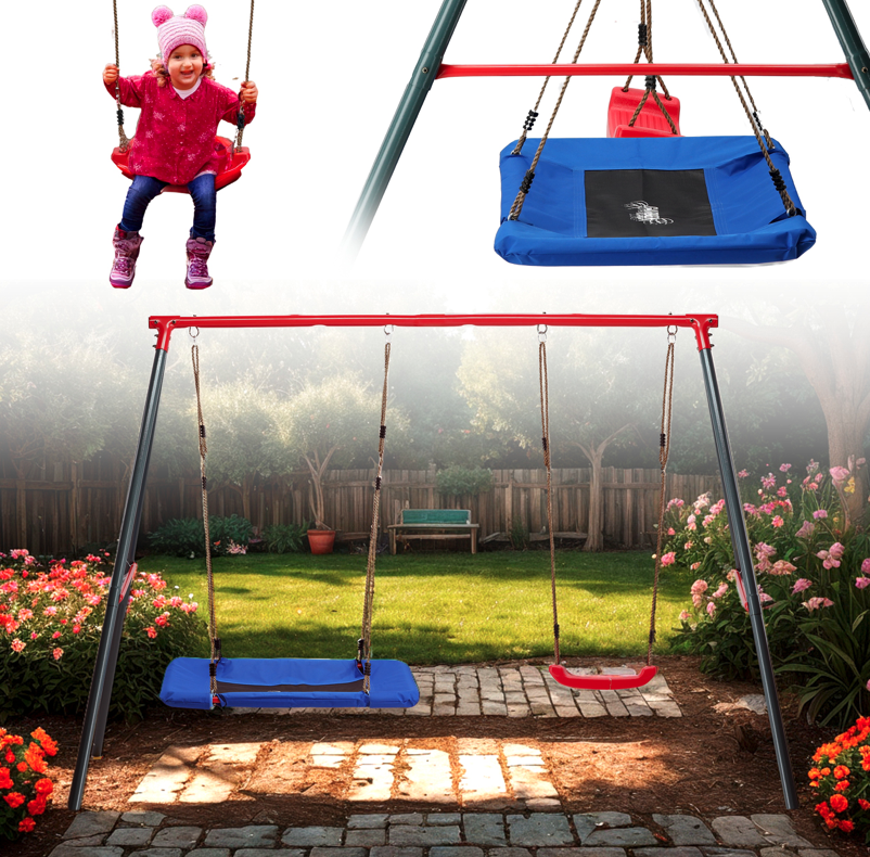 Dvojitá zahradní houpačka s hnízdem 290 x 180 x 200 cm