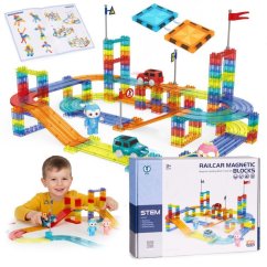 Magnetischer Baukasten für Kinder - 154-teiliger Baukasten mit Autos und LED-Hintergrundbeleuchtung