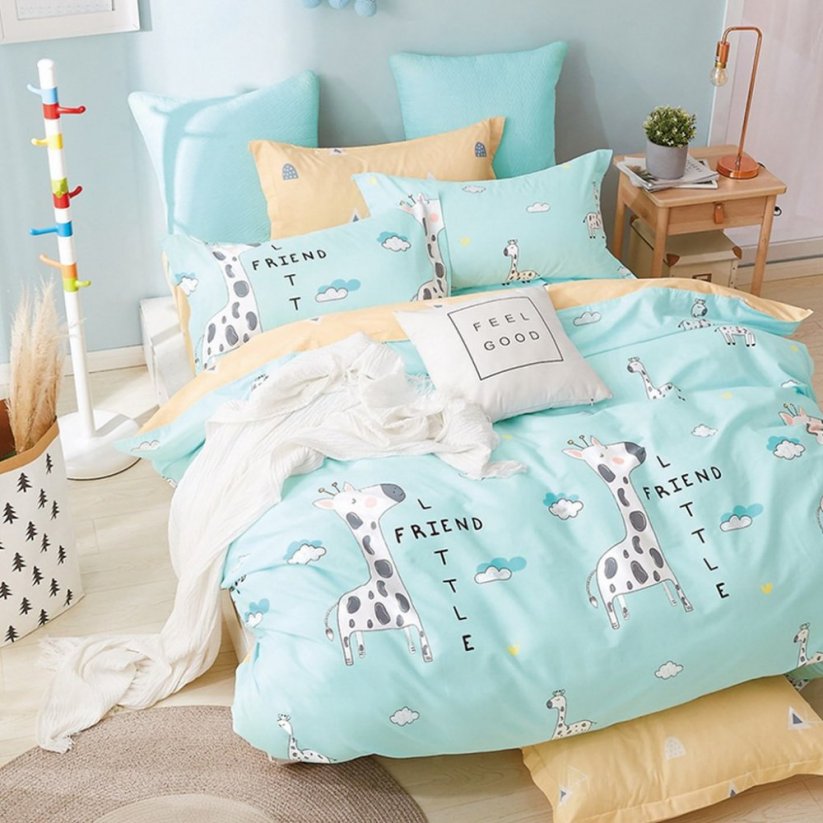 Detské mentolové posteľné obliečky so žirafou
