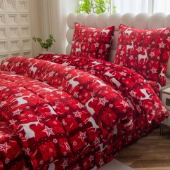 Warme Weihnachtstücher aus Mikroplüsch - rot mit Rentiermotiv