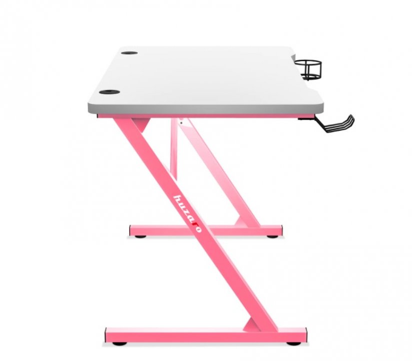 Praktický bílý herní stůl HERO 1.8 s růžovou konstrukcí