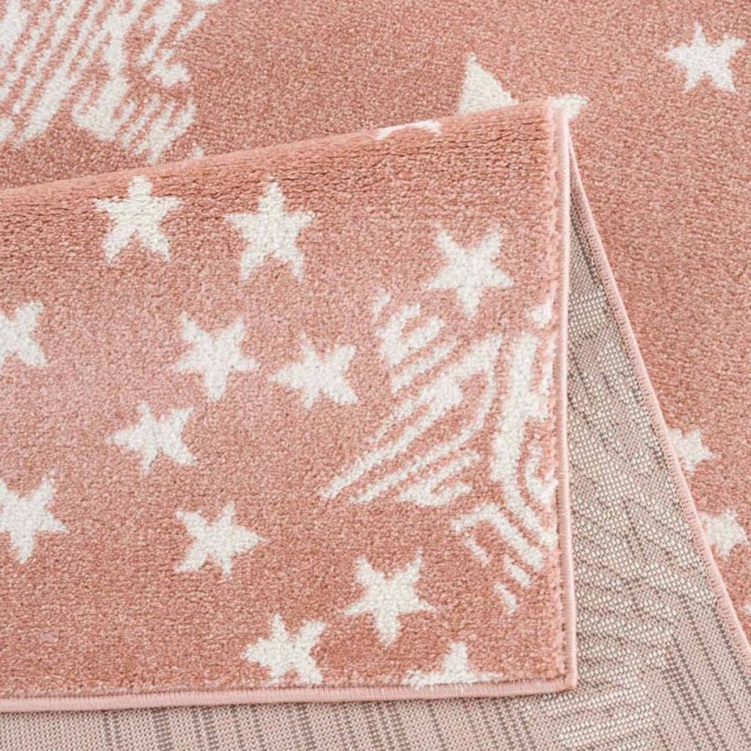 Ružový detský koberec s motívom hviezd