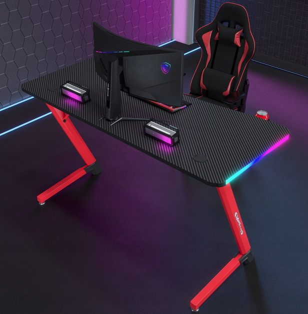 Čierno-červený herný stôl, PC stôl s LED osvetlením RGB - Rozmer: Šírka: 140 cm