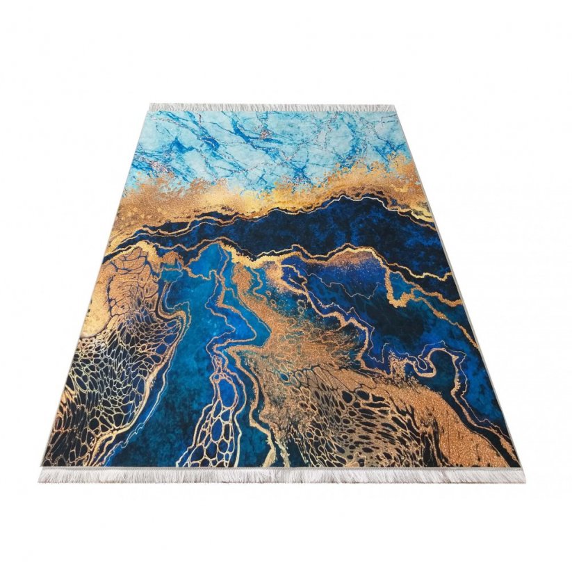 Modrý protiskluzový koberec s originálním motivem
