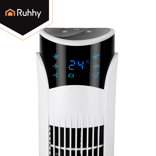 Tihi beli stoječi ventilator z daljinskim upravljalnikom in LED zaslonom