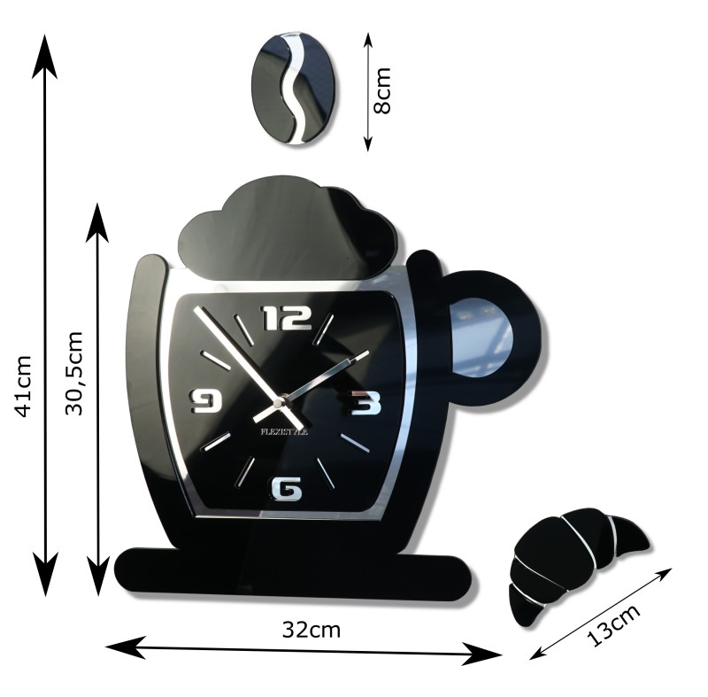 Moderne becherförmige Küchenwanduhr in Schwarz