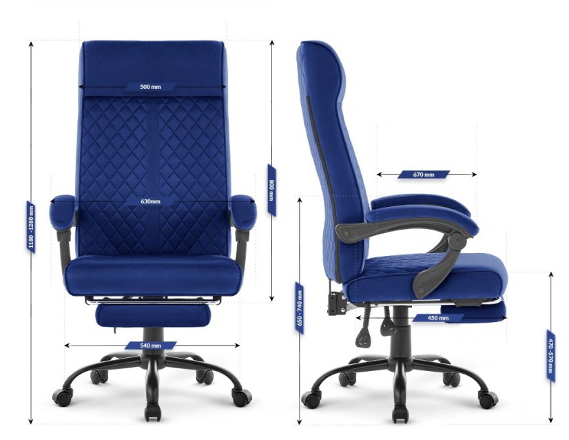 Scaun de birou ergonomic HC-1030, cu șezut cu arc și o capacitate de încărcare de 120 kg – albastru
