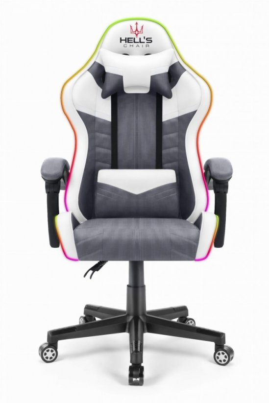 Геймърски стол HC-1004 LED RGB сиво-бяло