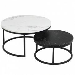 2 kerek dohányzóasztal készlet - fehér és fekete márvány