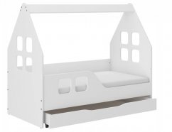 Detská posteľ domček so šuflíkom 140 x 70 cm biela ľavá