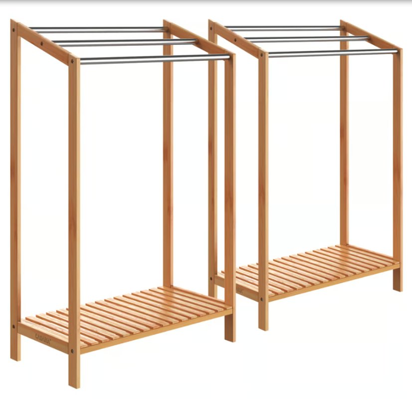 Suport pentru prosoape din bambus - set de 2