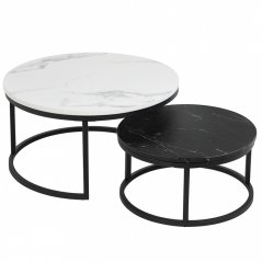 Set di 2 tavolini rotondi - marmo bianco e nero