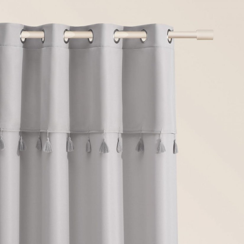 Szürke függöny ASTORIA bojtokkal drótrózsákhoz 140 x 260 cm