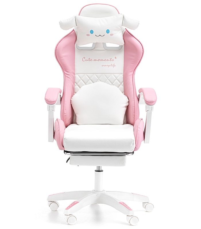 Kinder-Gaming-Stuhl mit Fußstütze und Massage-Rückenlehne - rosa