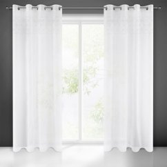 Perdea albă frumoasă pe cercuri cu flori decorative din zirconiu cubic 140 x 250 cm