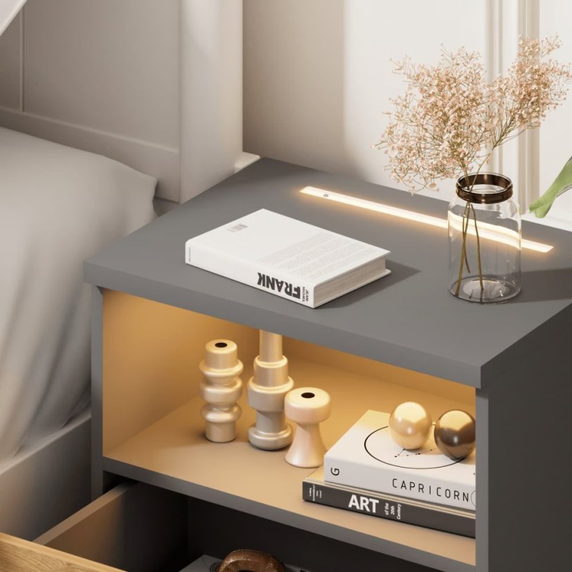Jamie éjjeliszekrény LED világítással és USB-vel - 55 × 40 × 28 cm